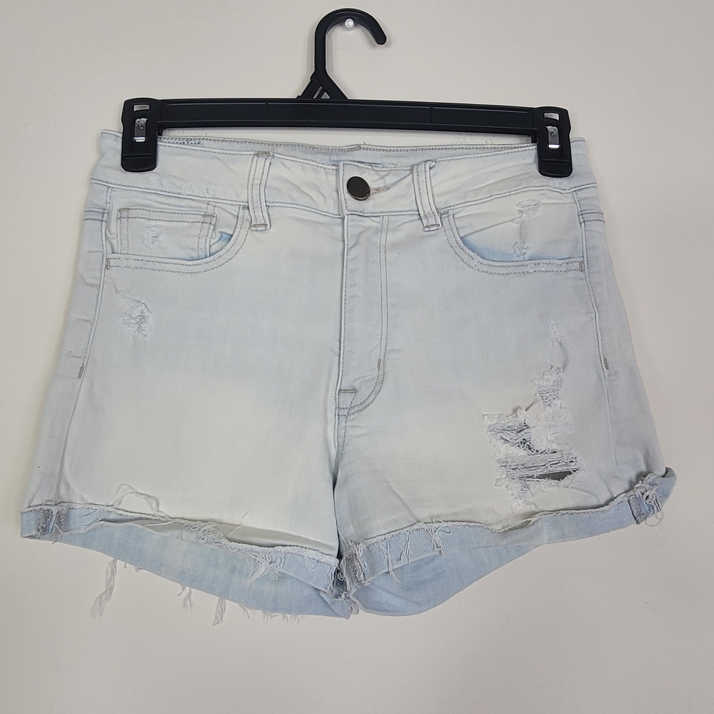 American Eagle Hi-Rise Shortie Denim Shorts Womens Sz 8 Distressed Festival Boho